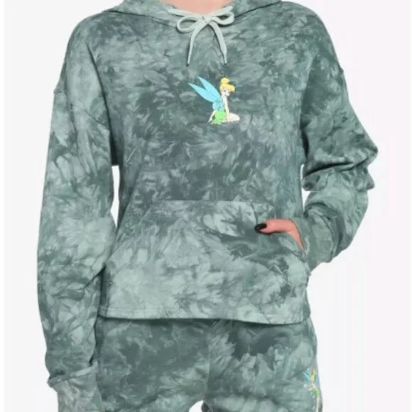 Her Universe Disney Tinker Bell Wings Tie-Dye Girls Crop Hoodie NWT Junior Sz M - Picture 2 of 2